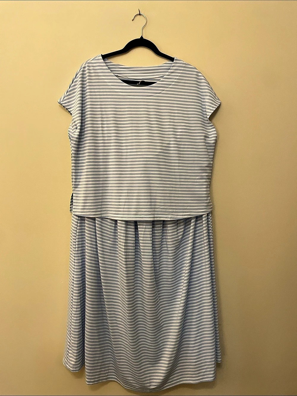 Women's Striped blue and white striped two piece top and skirt.